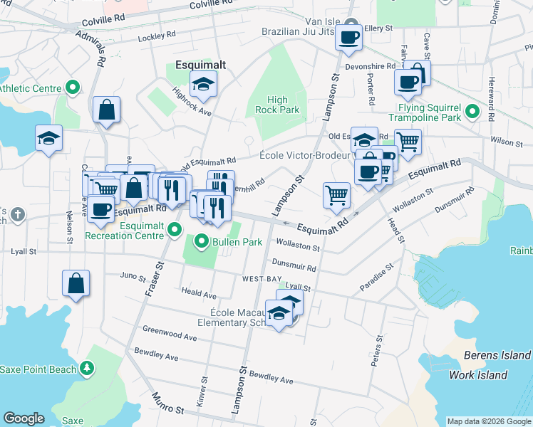 map of restaurants, bars, coffee shops, grocery stores, and more near 1125 Norma Court in Victoria