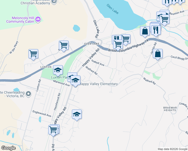 map of restaurants, bars, coffee shops, grocery stores, and more near 973 Walfred Road in Victoria