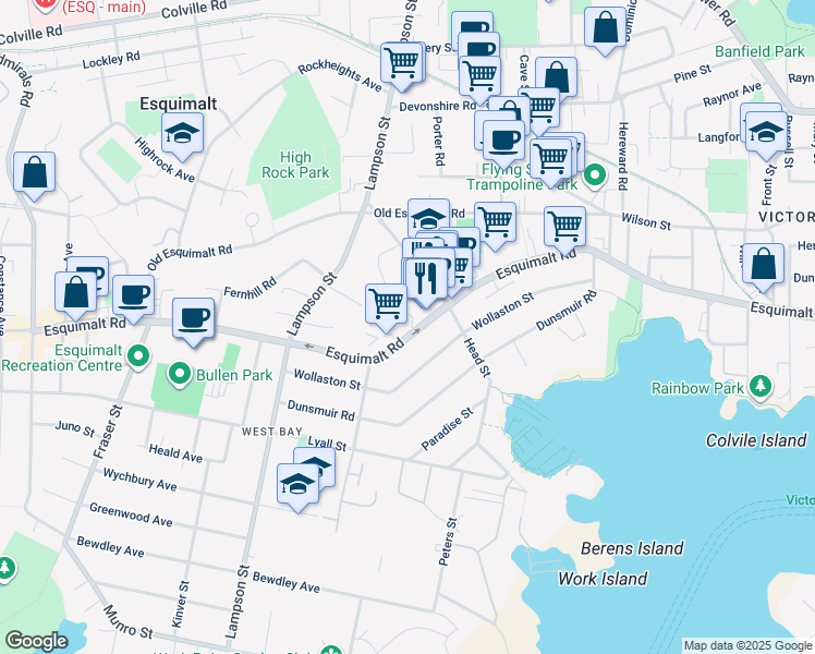 map of restaurants, bars, coffee shops, grocery stores, and more near 904 Carlton Terrace in Victoria