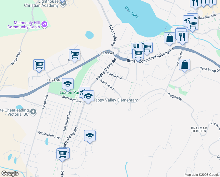 map of restaurants, bars, coffee shops, grocery stores, and more near 973 Walfred Road in Victoria