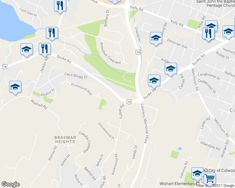 map of restaurants, bars, coffee shops, grocery stores, and more near 2440 Sooke Road in Victoria