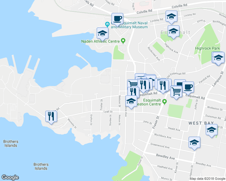 map of restaurants, bars, coffee shops, grocery stores, and more near 615 Sturdee Street in Victoria