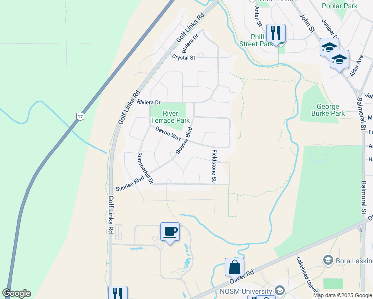 map of restaurants, bars, coffee shops, grocery stores, and more near 171 Sunrise Boulevard in Thunder Bay