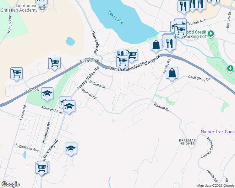 map of restaurants, bars, coffee shops, grocery stores, and more near 3238 Willshire Drive in Victoria