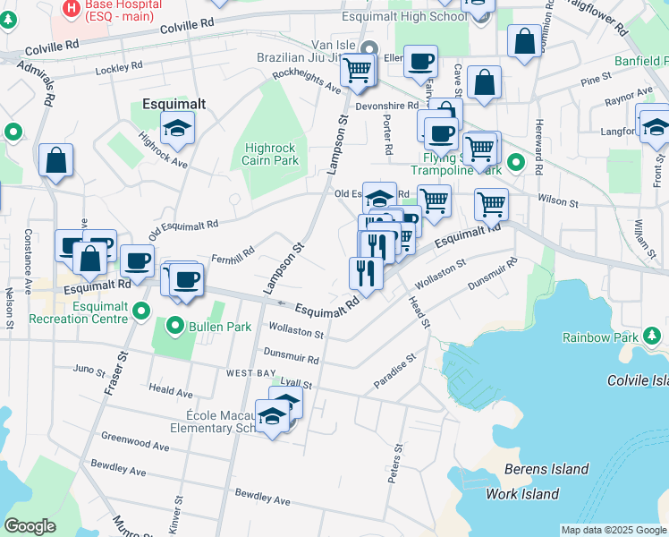 map of restaurants, bars, coffee shops, grocery stores, and more near 950 Lampson Place in Victoria