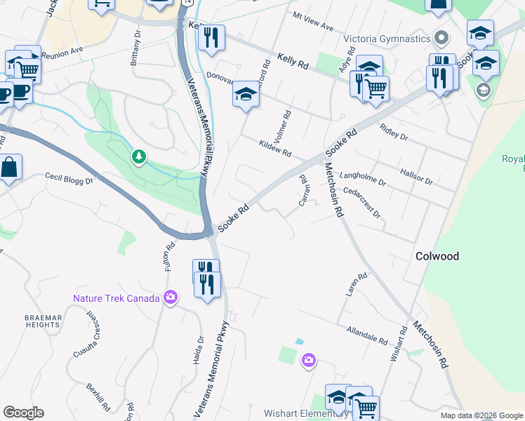 map of restaurants, bars, coffee shops, grocery stores, and more near 655 Jadel Drive in Victoria