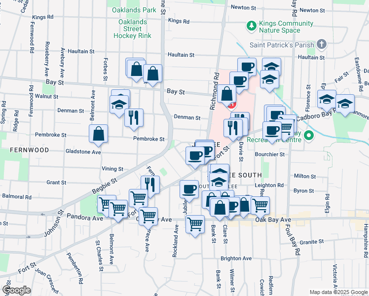 map of restaurants, bars, coffee shops, grocery stores, and more near 1955 Ashgrove Street in Victoria