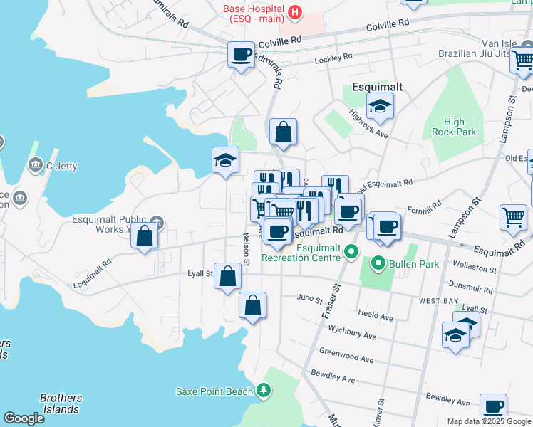 map of restaurants, bars, coffee shops, grocery stores, and more near 621 Constance Avenue in Victoria