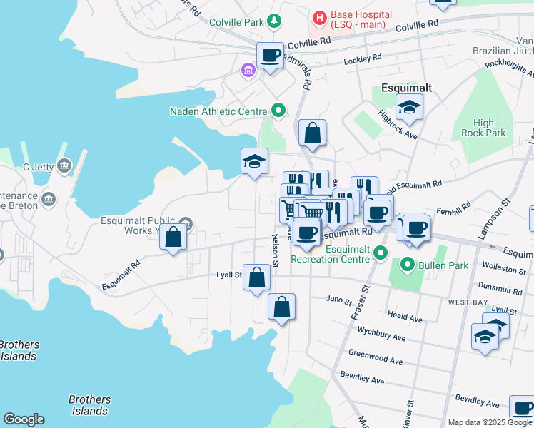 map of restaurants, bars, coffee shops, grocery stores, and more near 1333 Sussex Street in Victoria