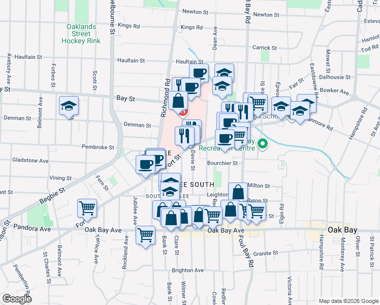 map of restaurants, bars, coffee shops, grocery stores, and more near in Victoria