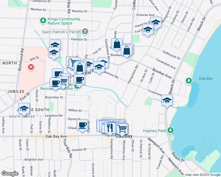 map of restaurants, bars, coffee shops, grocery stores, and more near 1732 Armstrong Avenue in Victoria