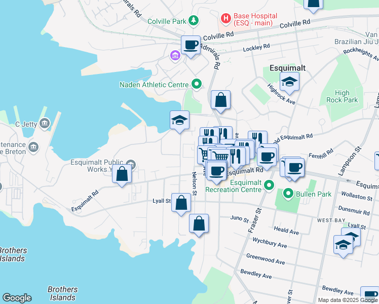 map of restaurants, bars, coffee shops, grocery stores, and more near 1340 Sussex Street in Victoria
