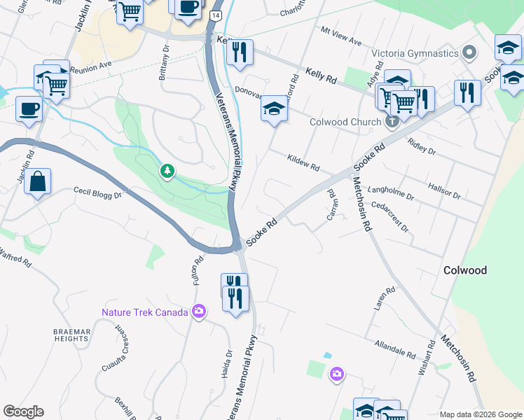 map of restaurants, bars, coffee shops, grocery stores, and more near 2341b Sooke Road in Victoria