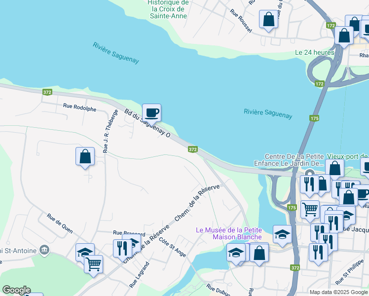 map of restaurants, bars, coffee shops, grocery stores, and more near 432 Boulevard du Saguenay Ouest in Saguenay