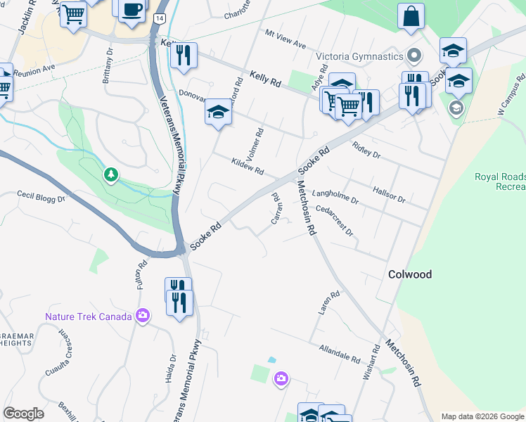 map of restaurants, bars, coffee shops, grocery stores, and more near 2314 Sooke Road in Victoria