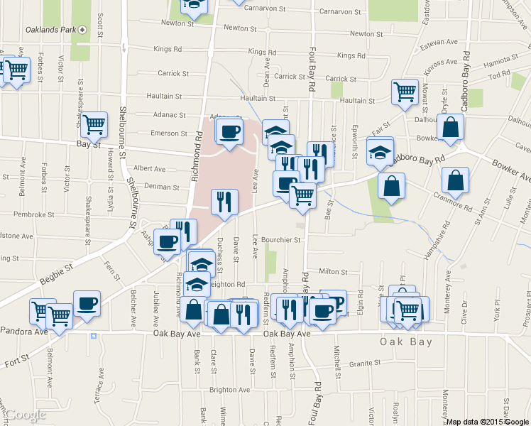 map of restaurants, bars, coffee shops, grocery stores, and more near 2334 Trent Street in Victoria