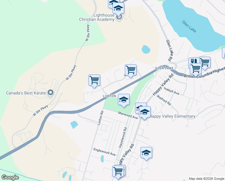 map of restaurants, bars, coffee shops, grocery stores, and more near 2823 Ronald Road in Victoria