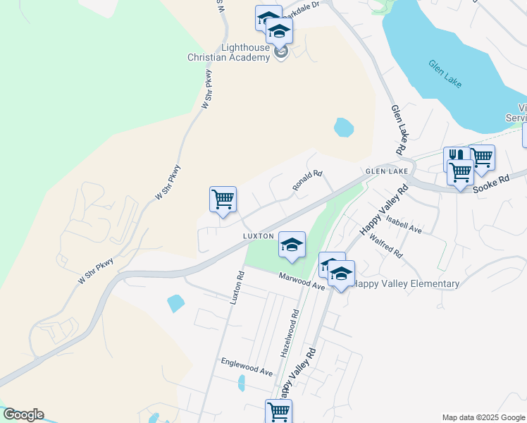 map of restaurants, bars, coffee shops, grocery stores, and more near 2823 Ronald Road in Victoria