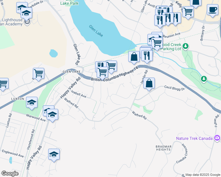 map of restaurants, bars, coffee shops, grocery stores, and more near 2658 Ernhill Drive in Victoria