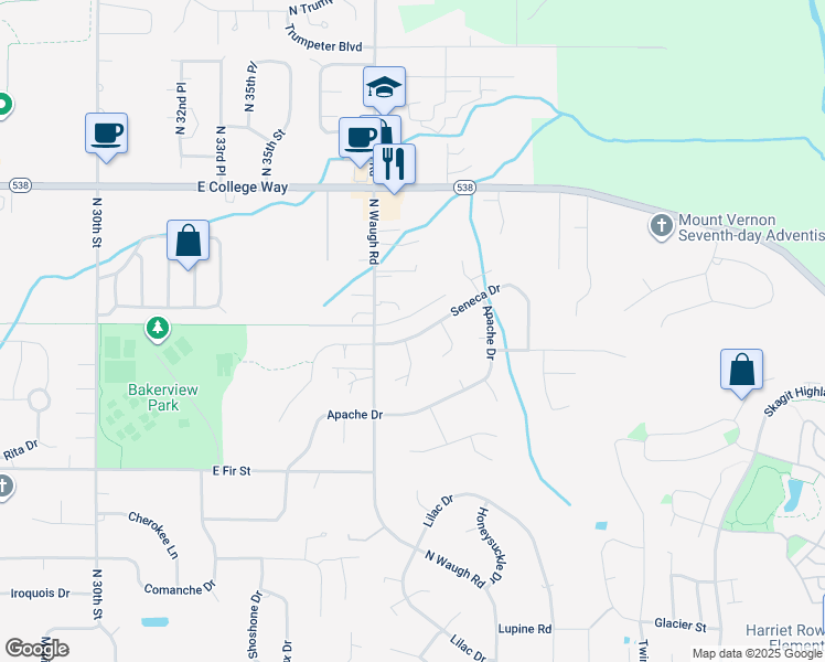 map of restaurants, bars, coffee shops, grocery stores, and more near 3903 Seneca Drive in Mount Vernon