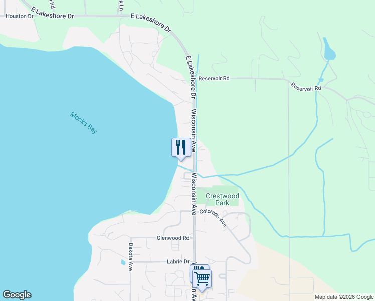 map of restaurants, bars, coffee shops, grocery stores, and more near 1398 Wisconsin Avenue in Whitefish