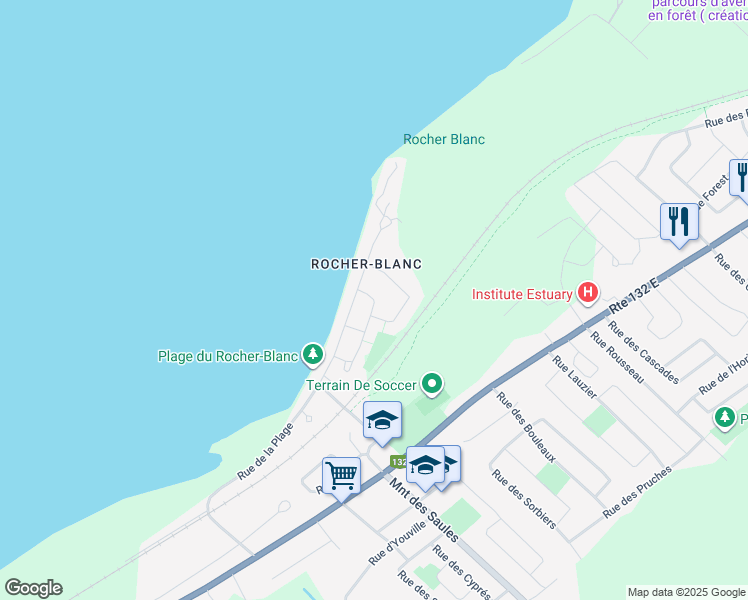 map of restaurants, bars, coffee shops, grocery stores, and more near Rue du Séjour in Rimouski