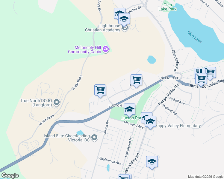 map of restaurants, bars, coffee shops, grocery stores, and more near 2823 Ronald Road in Victoria