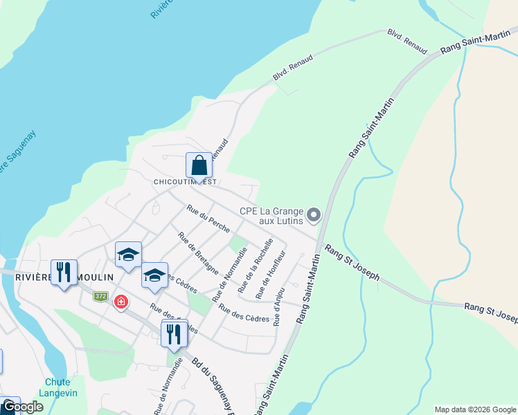 map of restaurants, bars, coffee shops, grocery stores, and more near Rue de Nantes in Saguenay