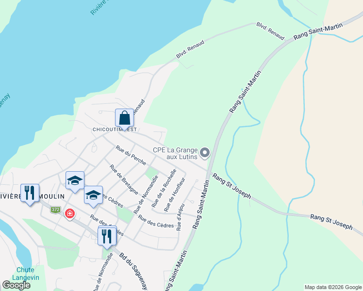 map of restaurants, bars, coffee shops, grocery stores, and more near 8 Rue Bossé in Saguenay