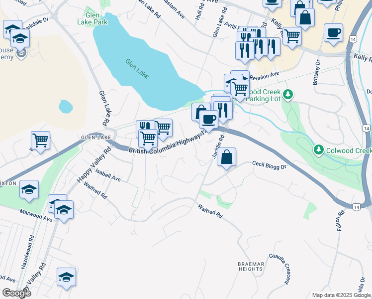 map of restaurants, bars, coffee shops, grocery stores, and more near 2628 Sooke Road in Victoria
