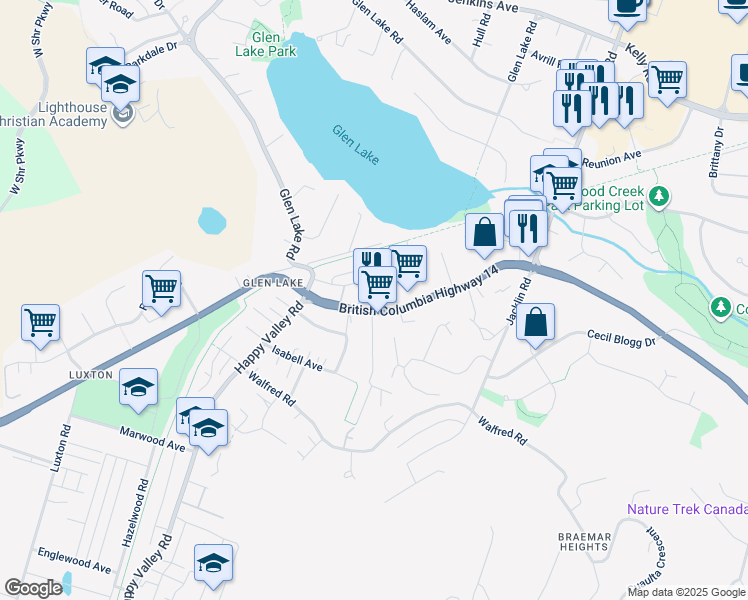 map of restaurants, bars, coffee shops, grocery stores, and more near 2668 British Columbia 14 in Victoria