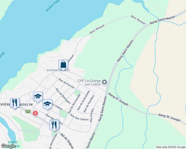 map of restaurants, bars, coffee shops, grocery stores, and more near Rue de Nantes in Saguenay