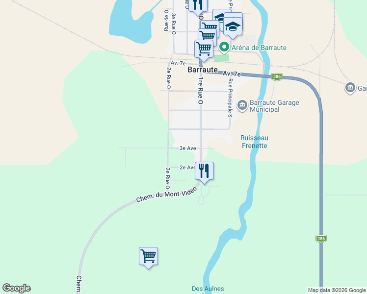 map of restaurants, bars, coffee shops, grocery stores, and more near 550b Avenue 3e in Barraute