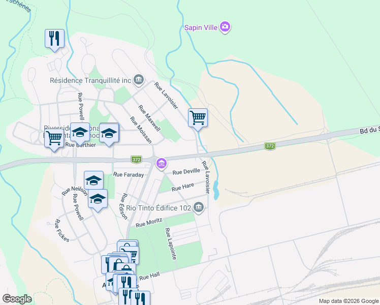 map of restaurants, bars, coffee shops, grocery stores, and more near 2750 Boulevard du Saguenay in Saguenay