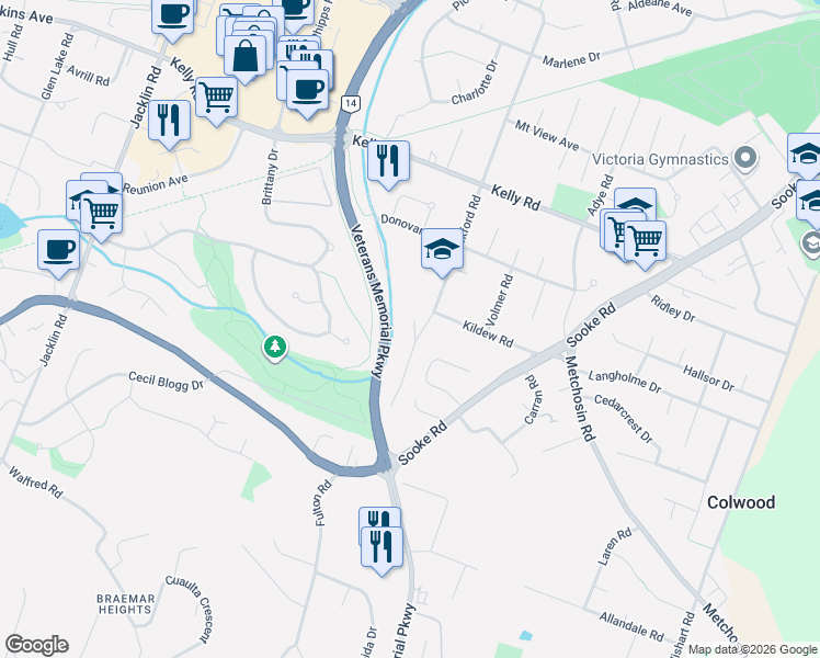 map of restaurants, bars, coffee shops, grocery stores, and more near 3083 Chantel Place in Victoria