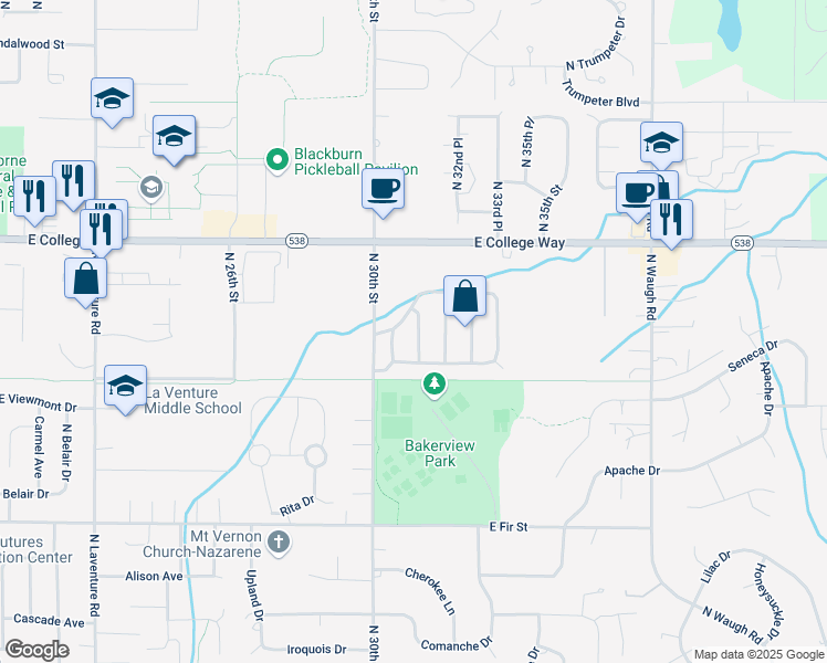 map of restaurants, bars, coffee shops, grocery stores, and more near Skagit Valley Mobile Manor in Mount Vernon