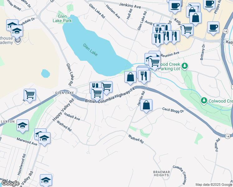 map of restaurants, bars, coffee shops, grocery stores, and more near 2628 Sooke Road in Victoria