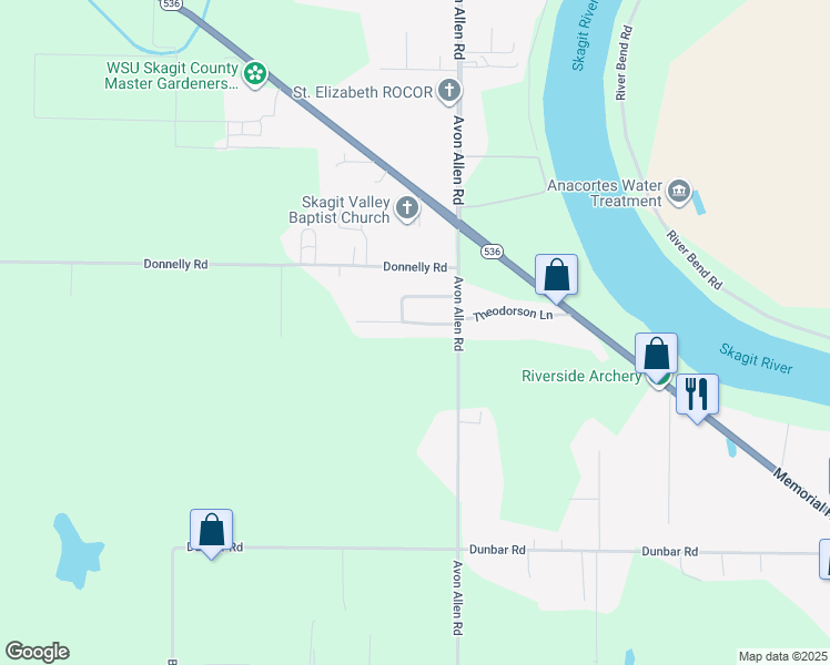 map of restaurants, bars, coffee shops, grocery stores, and more near 16924 Nilson Road in Mount Vernon