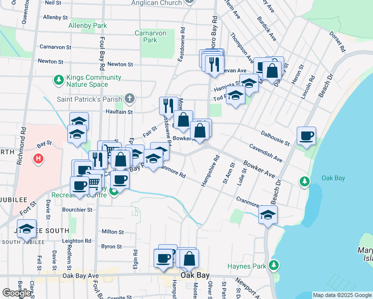 map of restaurants, bars, coffee shops, grocery stores, and more near 2230 Cadboro Bay Road in Victoria