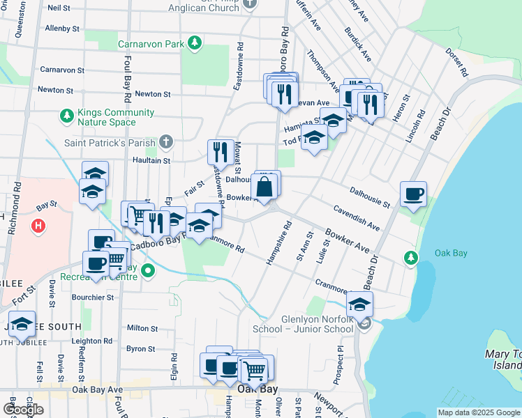 map of restaurants, bars, coffee shops, grocery stores, and more near 2285 Bowker Avenue in Victoria