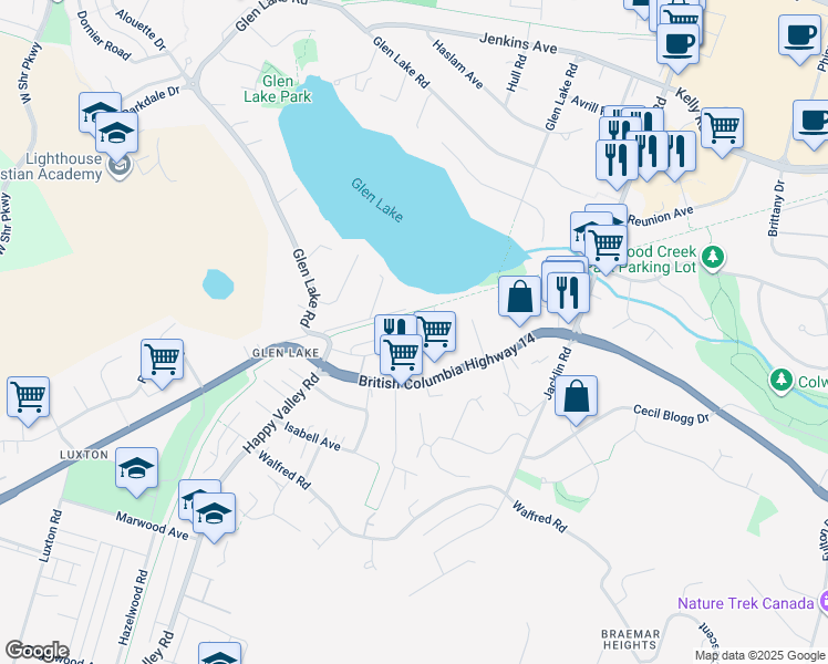 map of restaurants, bars, coffee shops, grocery stores, and more near 2668 British Columbia 14 in Victoria