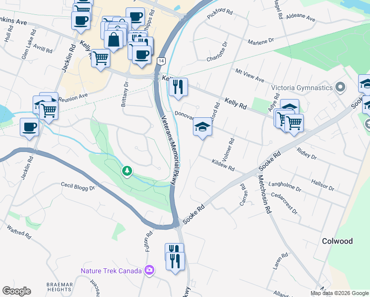 map of restaurants, bars, coffee shops, grocery stores, and more near 3083 Chantel Place in Victoria