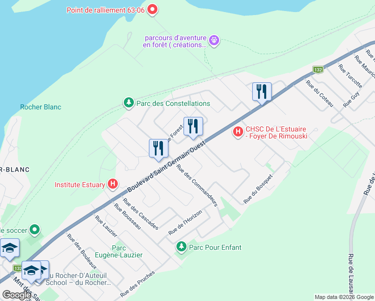map of restaurants, bars, coffee shops, grocery stores, and more near 678 Boulevard Saint Germain in Rimouski