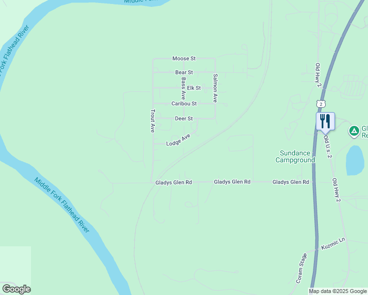 map of restaurants, bars, coffee shops, grocery stores, and more near 165 Lodge Street in Columbia Falls