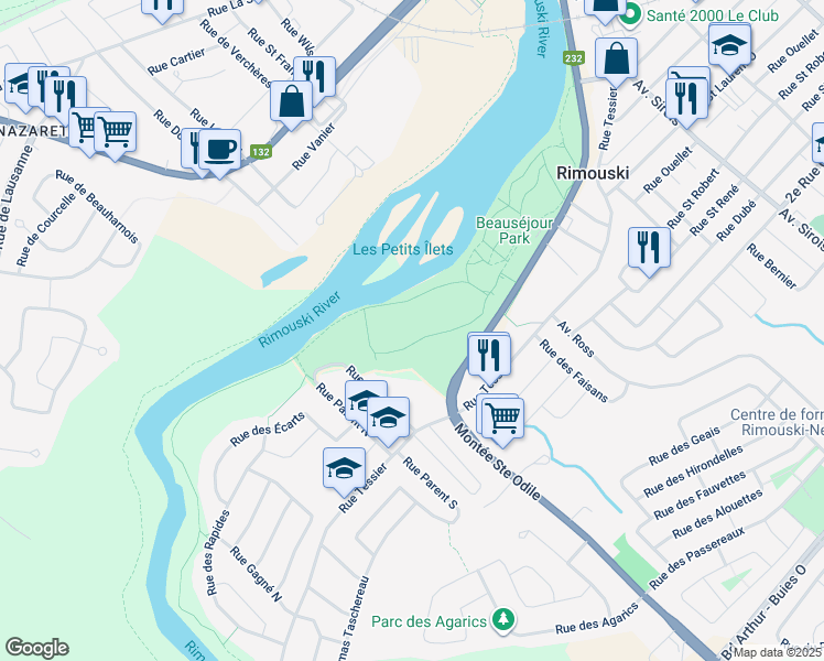 map of restaurants, bars, coffee shops, grocery stores, and more near 400 Boulevard de la Rivière in Rimouski