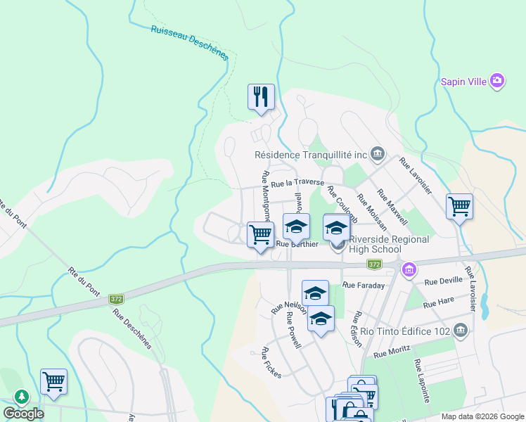 map of restaurants, bars, coffee shops, grocery stores, and more near 1742 Rue Montgomery in Saguenay