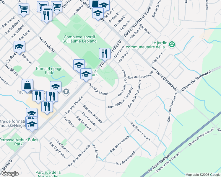 map of restaurants, bars, coffee shops, grocery stores, and more near 476 Rue Monseigneur Langis in Rimouski