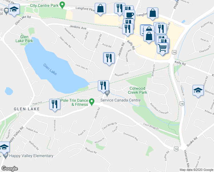 map of restaurants, bars, coffee shops, grocery stores, and more near 3144 Jacklin Road in Victoria