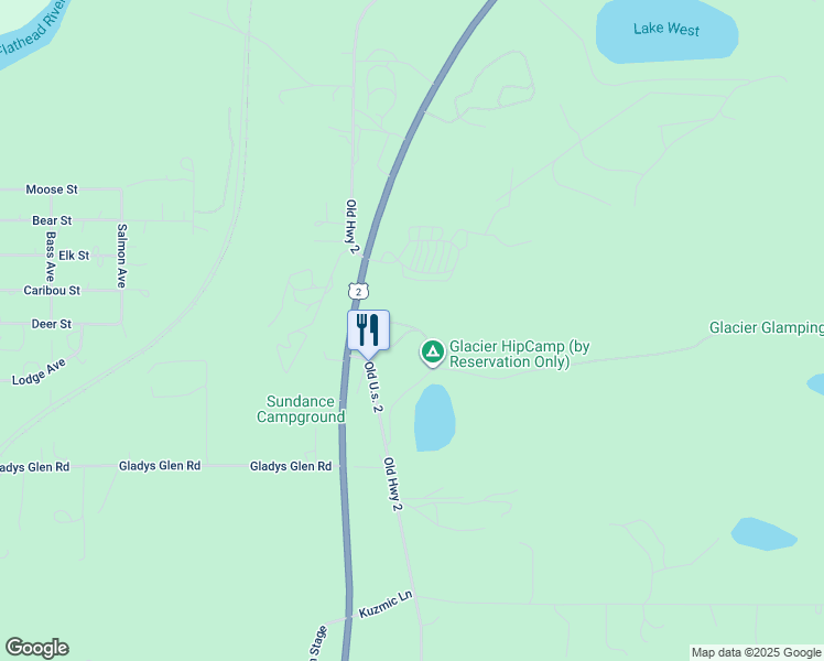 map of restaurants, bars, coffee shops, grocery stores, and more near 1172 Old Highway 2 in Columbia Falls