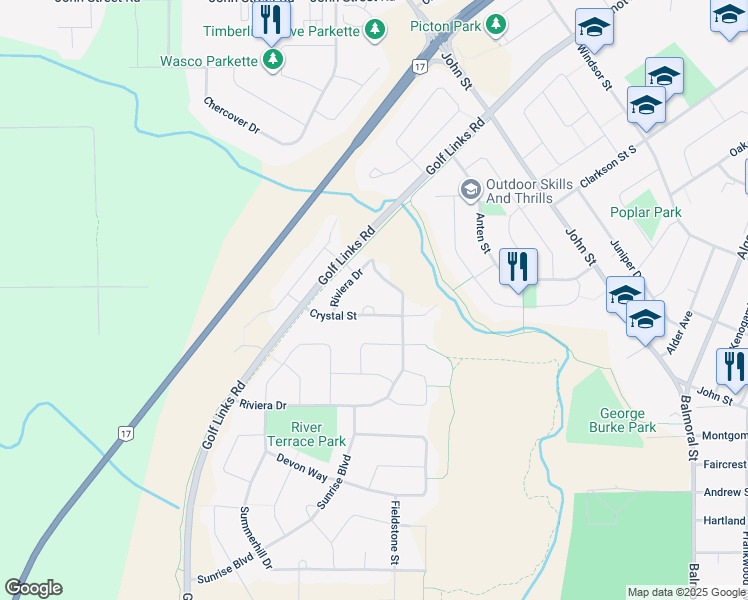 map of restaurants, bars, coffee shops, grocery stores, and more near 209 Springview Square in Thunder Bay